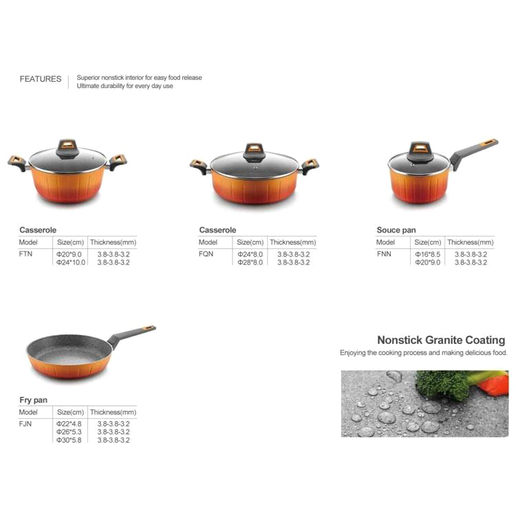 Non-stick aluminum cookware set with pots and pans set for home cooking sauce pans and soup pans