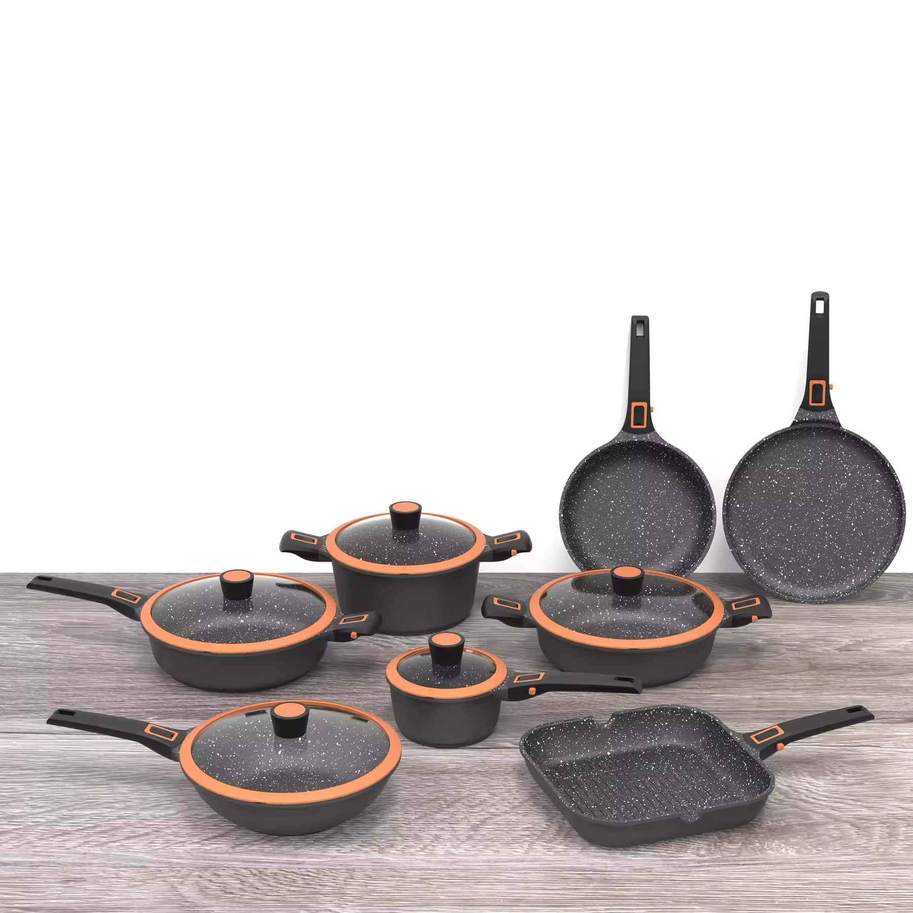 Escalation series Cast aluminium with removable handle kitchen mario die non stick casting die cookware set