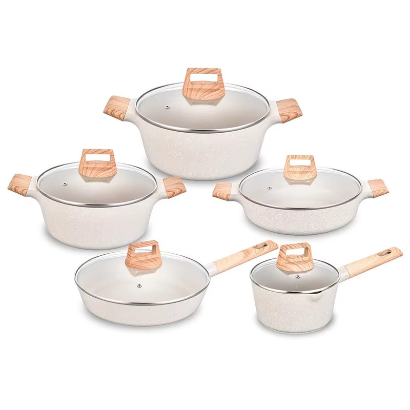 Escalation series Cast aluminium with removable handle kitchen mario die non stick casting die cookware set