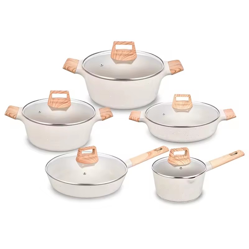 High Grade Cookware Set Custom Non Stick Die Casting White Color Nonstick Soup Stock Cooking pot