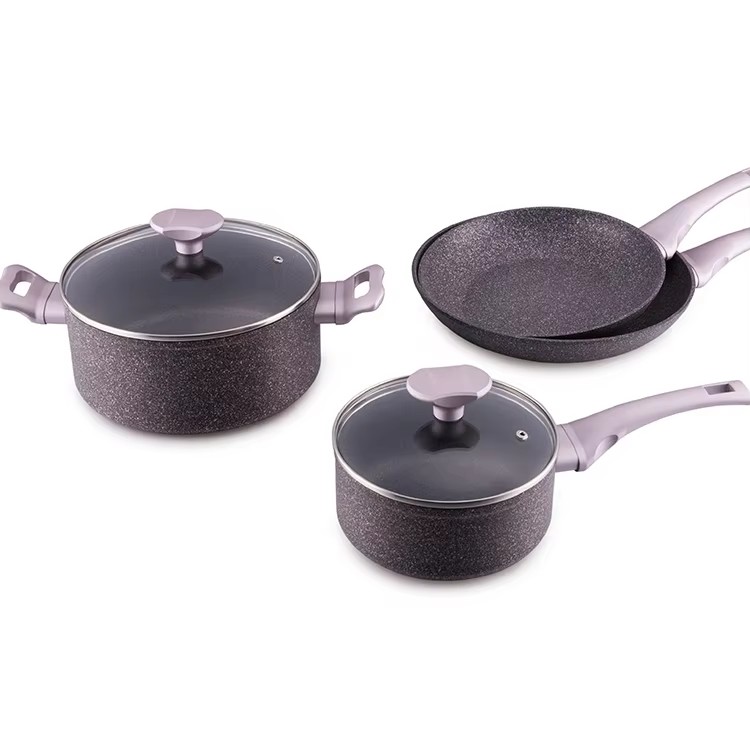 Kitchen dishwasher safe Aluminum Cooking Pots And Nonstick Pans Cookware Sets with Glass Lid