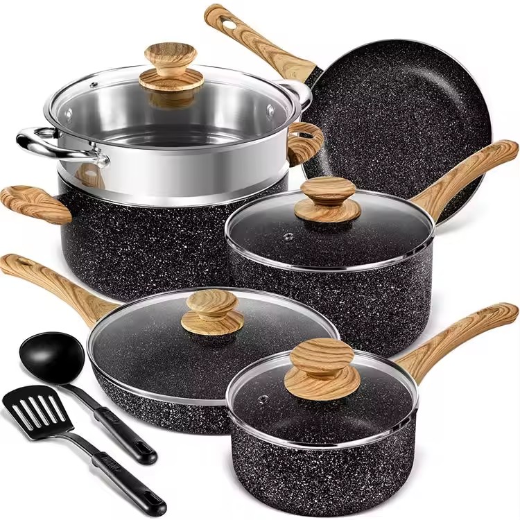 Non Stick Cookware Set Black kitchen ware pots and pans