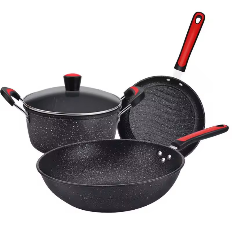 Aluminum non-stick kitchen ware pot and pan set