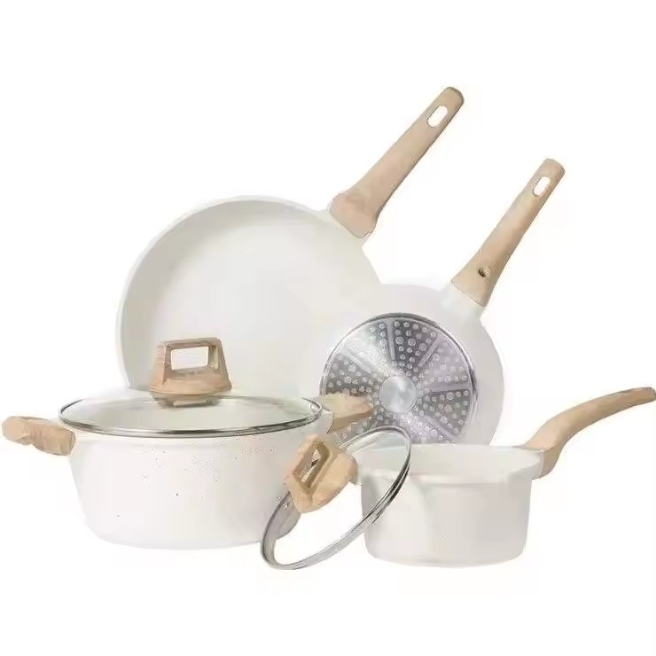 Pots and Pans Set Nonstick White Granite Induction Kitchen Cookware Sets Non Stick Cooking Set Frying Pans