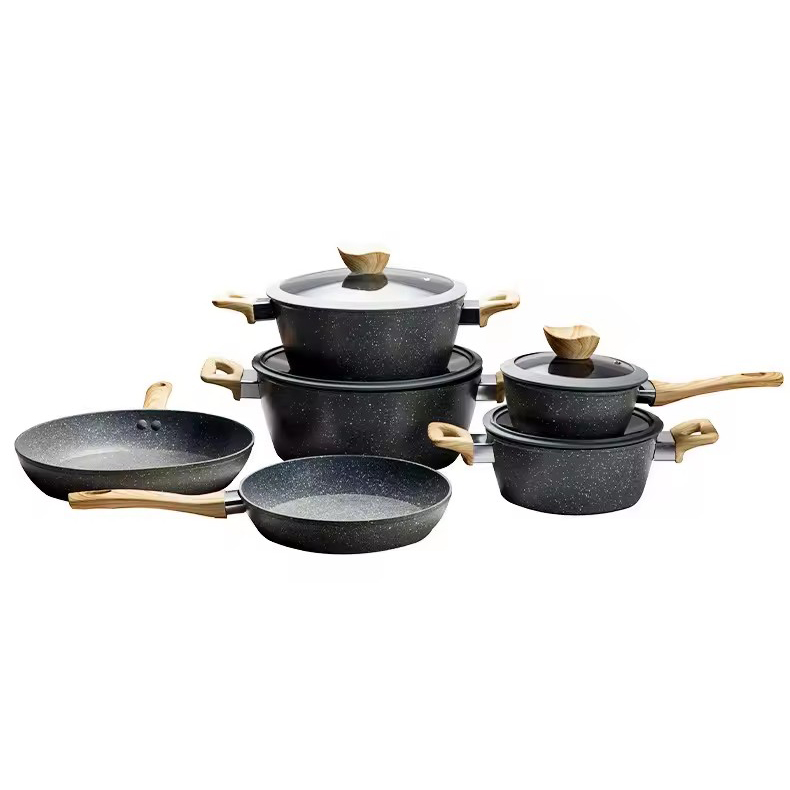 Multi purpose custom logo aluminum non stick stock hot pot sauce pan frying pan set