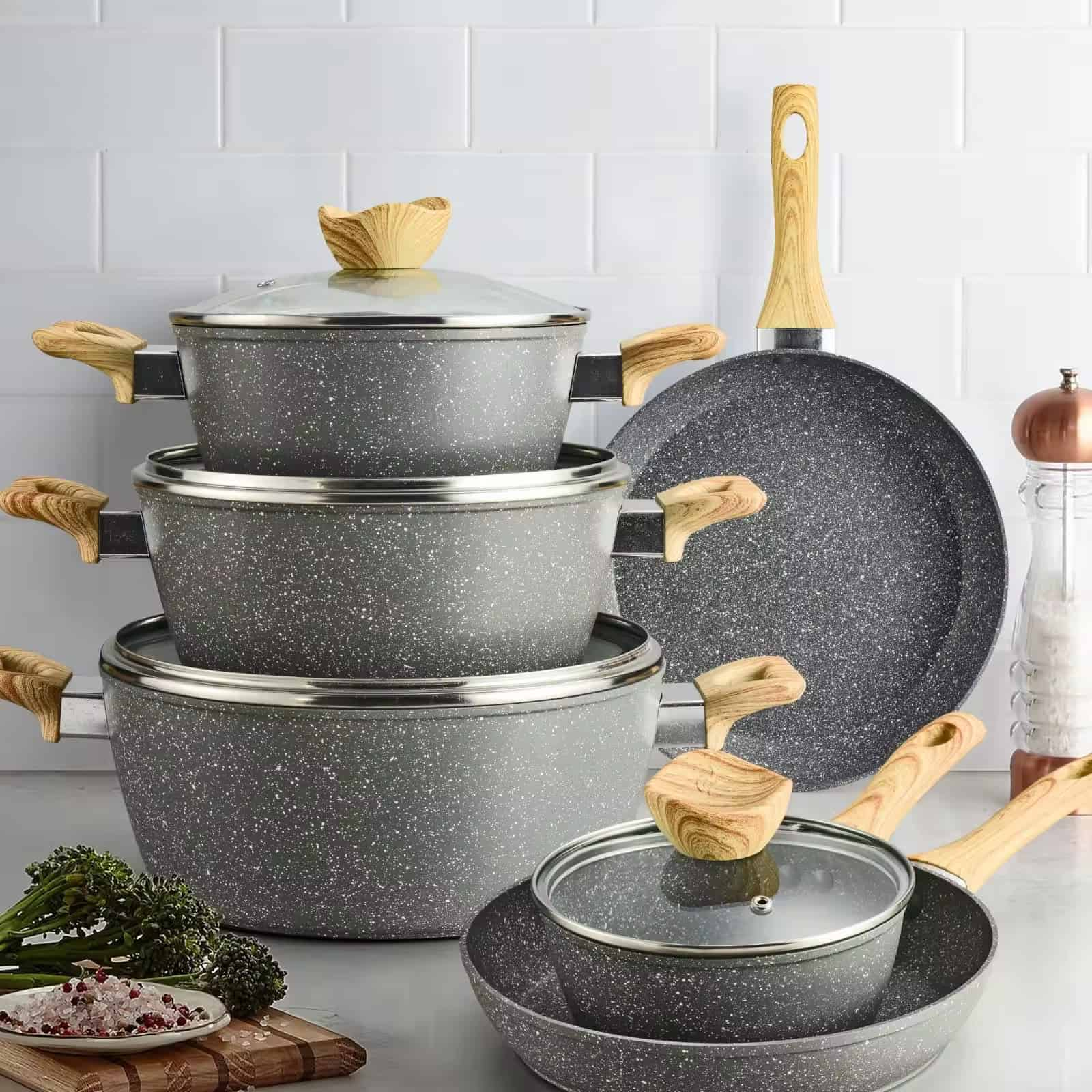 Premium aluminum ceramic cooking stock pan frypan saucepan sets