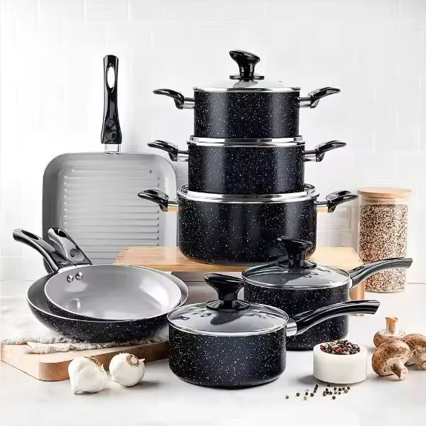 Competitive Price Cookware Set With Grill Pan 13 Pieces Cookware Set Branded Double Granite Coated Cookware Set