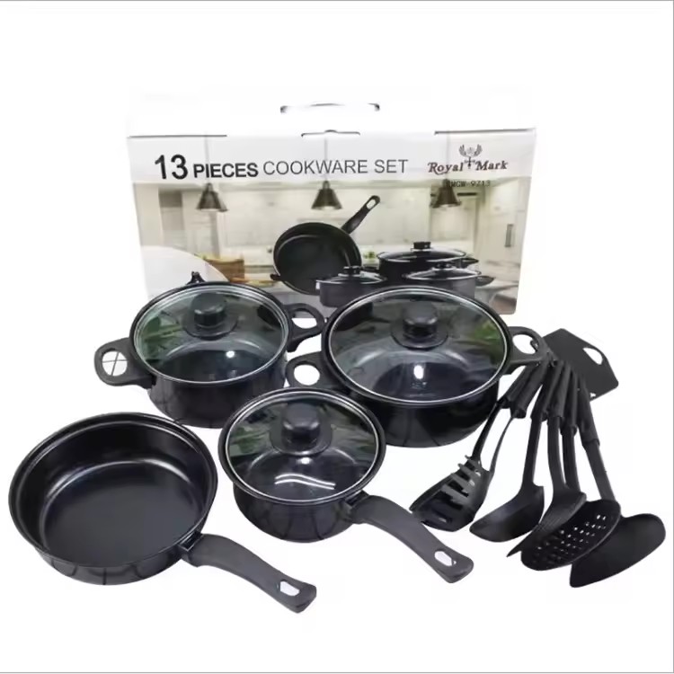 Kitchen dishwasher safe Aluminum Cooking Pots And Nonstick Pans Cookware Sets with Glass Lid