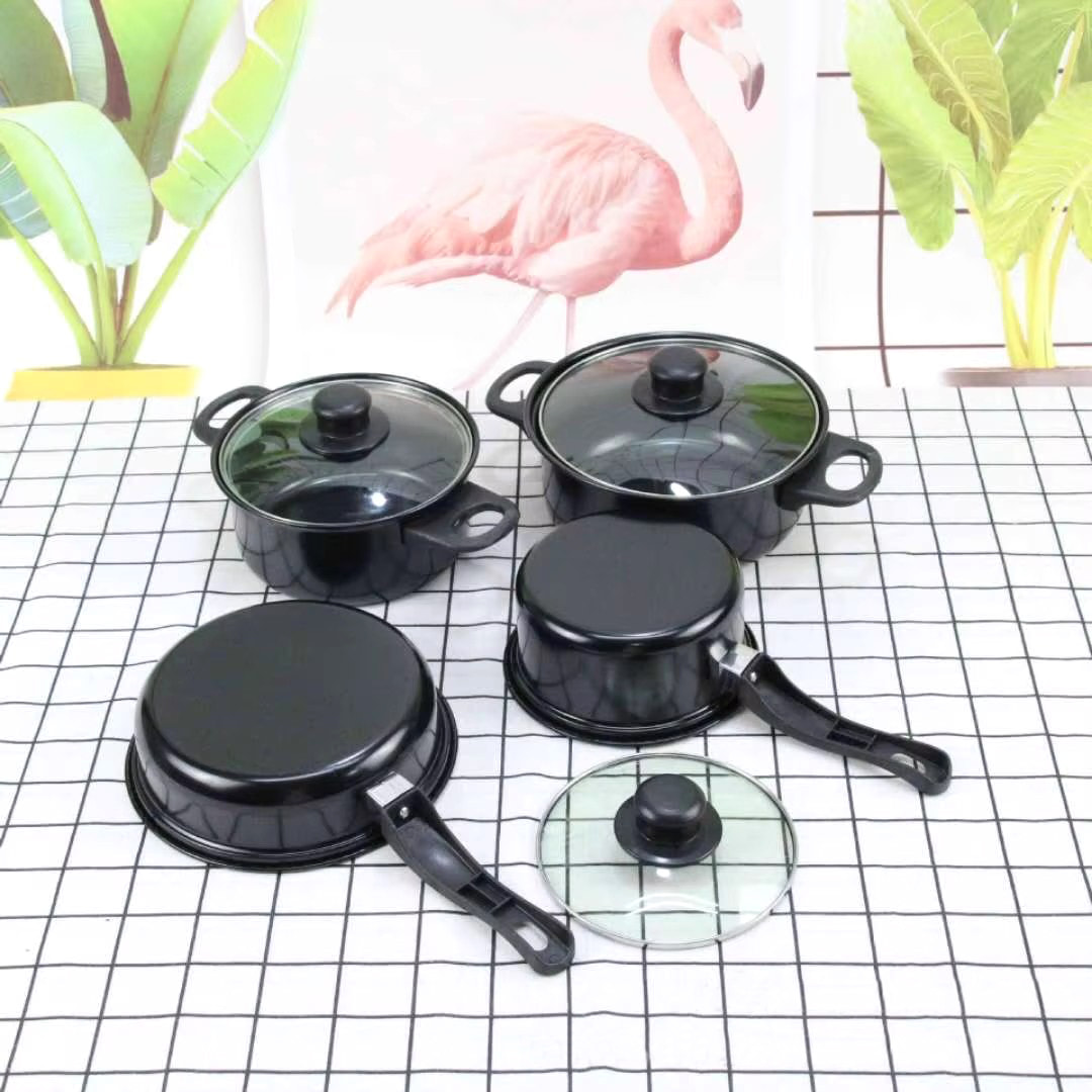 Dishwasher safe product cast iron thirteen pice black nonstick fry pot soup pot sauce pan set