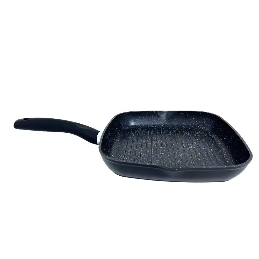 Aluminum Nonstick Marble Coating Grill Pan With Induction Cooker Beef Frypan Steak Frying Pan Square Single Handle Cookware