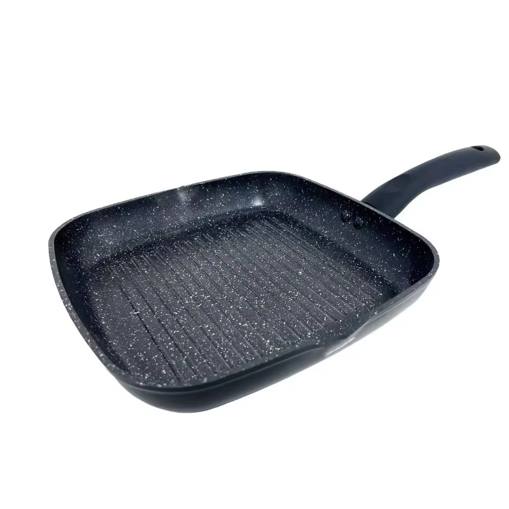 Aluminum Nonstick Marble Coating Grill Pan With Induction Cooker Beef Frypan Steak Frying Pan Square Single Handle Cookware