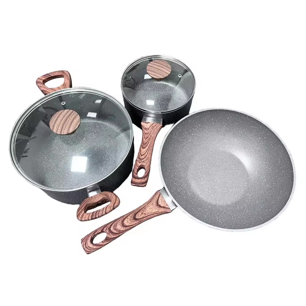 Non Stick Milk Pot Pan Glass Everyday Wok Cook Grill Pan Metallic Forged Aluminum Deep Fry Pan Set