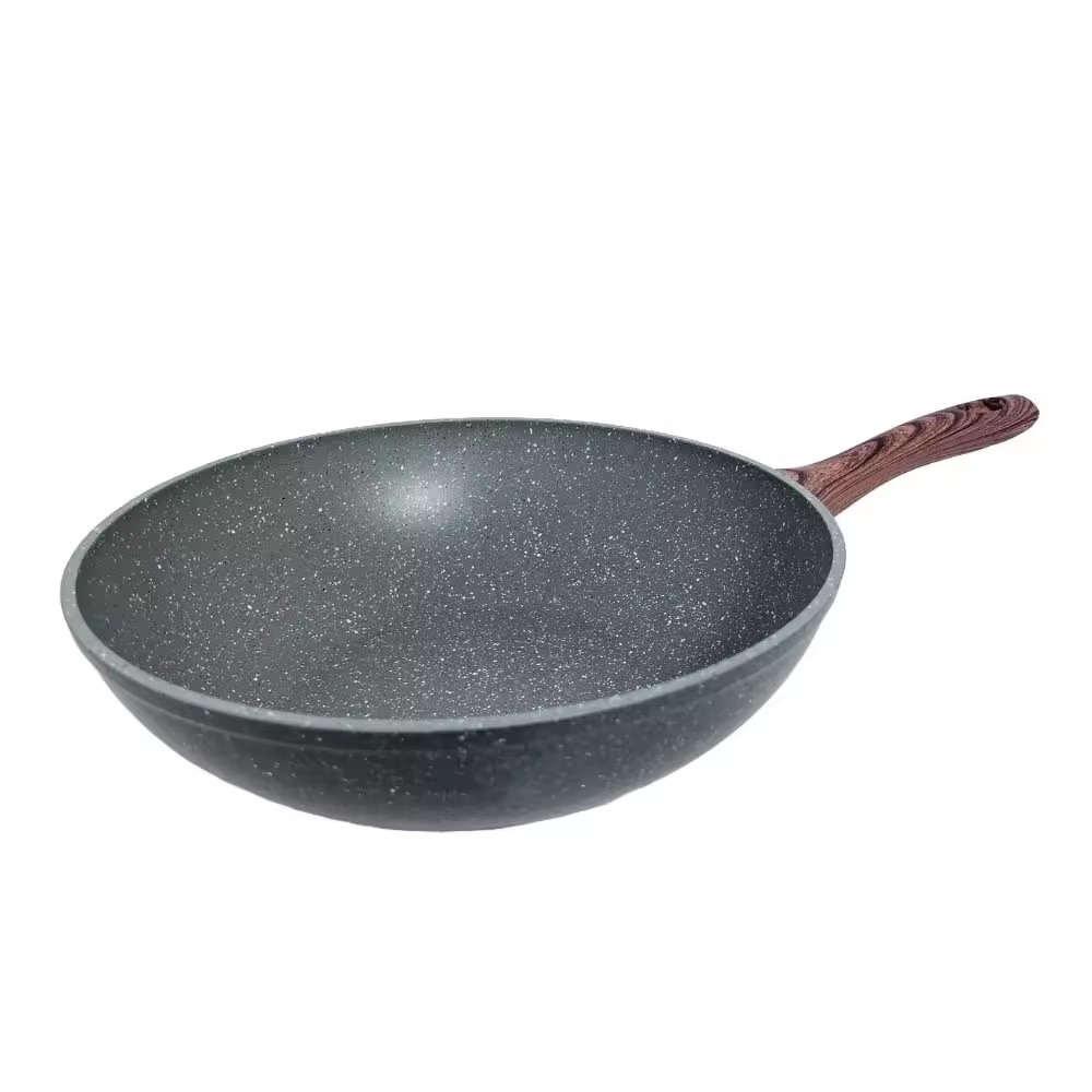 Aluminum Granite Coating Fry Pan/ Wooden Soft-touched Handle