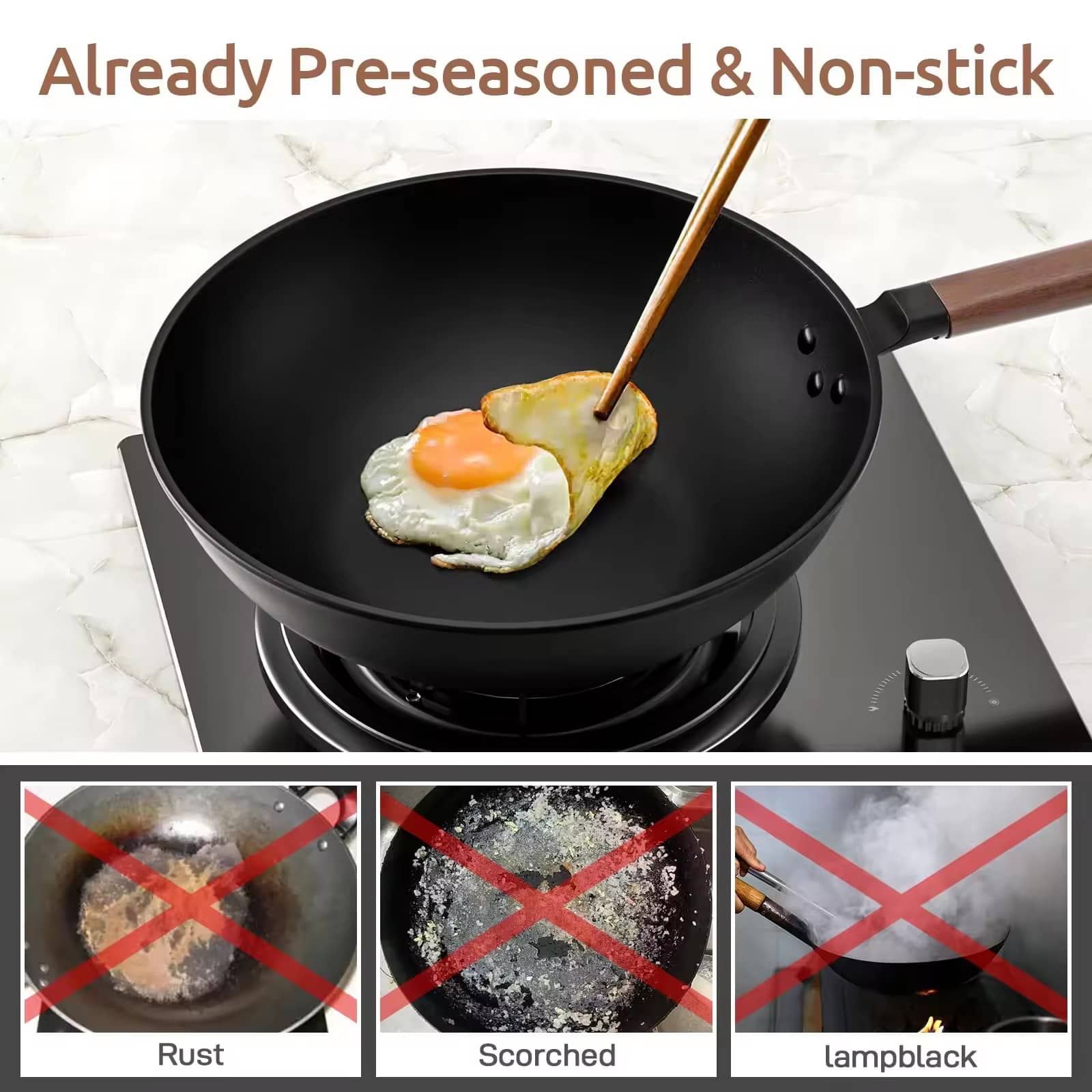 Die cast aluminum induction bottom wok fry pan non stick ceramic deep work with lid