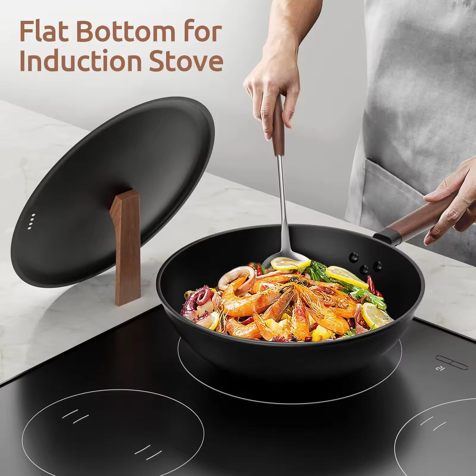 Indoor restaurant home kitchen custom logo 26cm 28cm 30cm aluminum non stick wok stir-fry pan