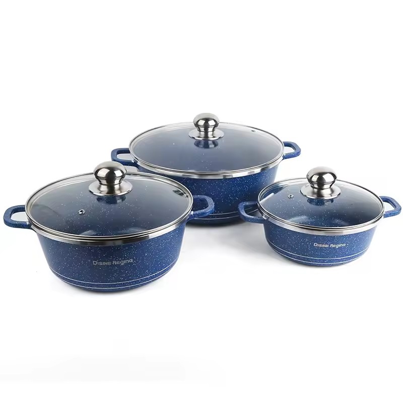 Cross border wheat rice stone non stick 6pc pot soup pot die-casting aluminum pot