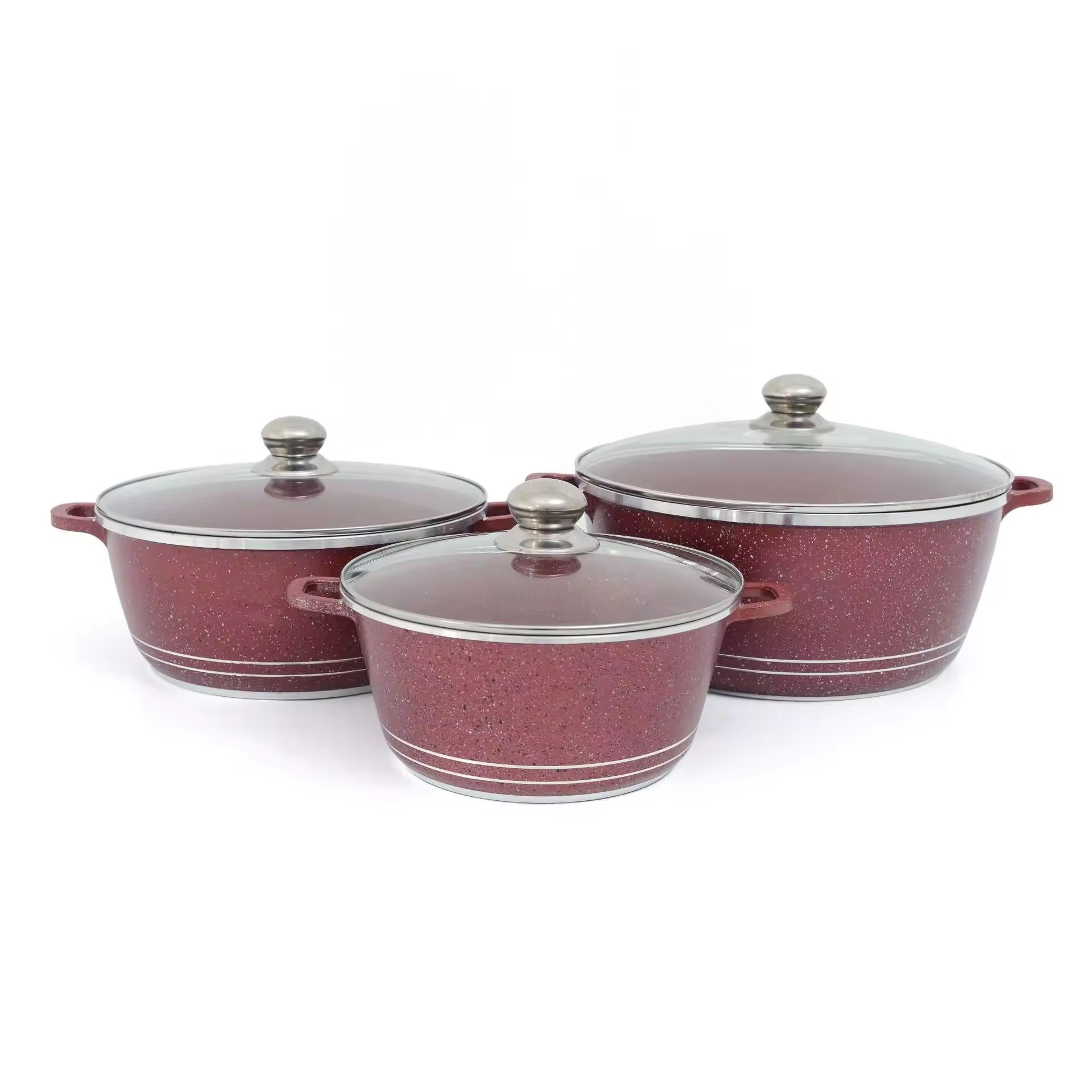 Cross border wheat rice stone non stick 6pc pot soup pot die-casting aluminum pot