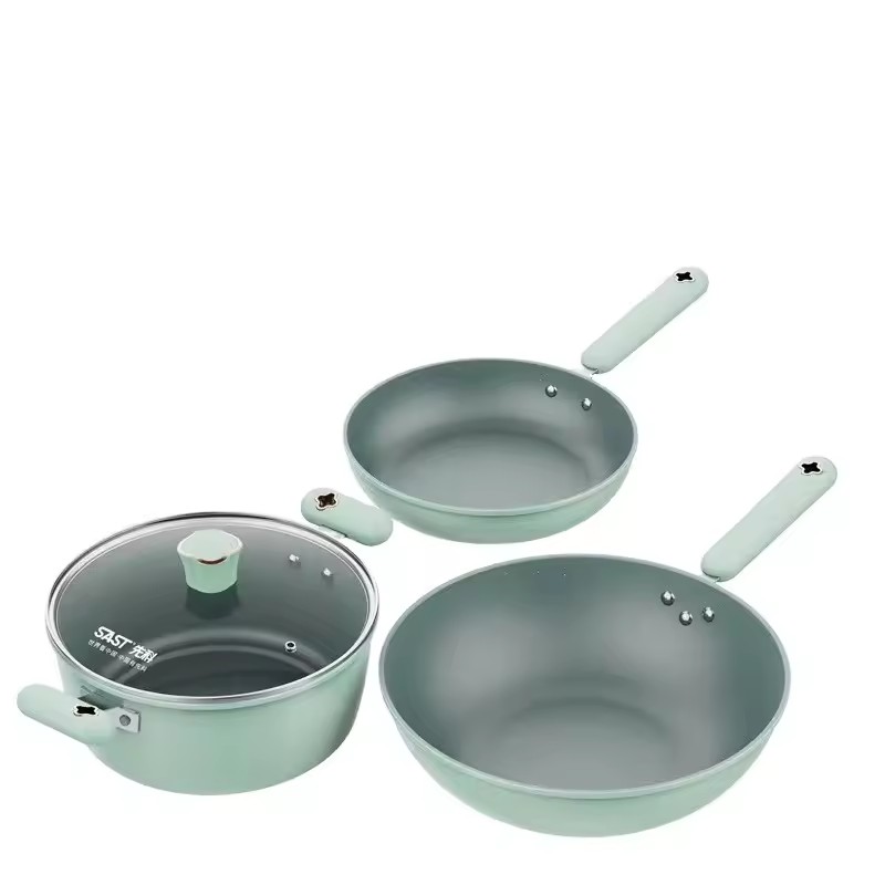 Three Piece Set Pot Set Household Electromagnetic Stove Gas Stove Universal Stewing Boiling Frying Non stick Pot Gift