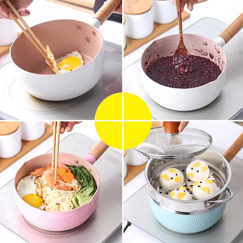 Japanese style non stick pot gas stove induction cooker baby food milk small soup pot instant noodle pot