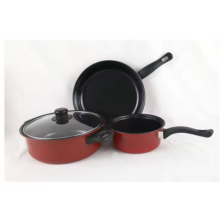 Cross border annual red three piece set colorful non stick pot set wheat rice stone color pot set