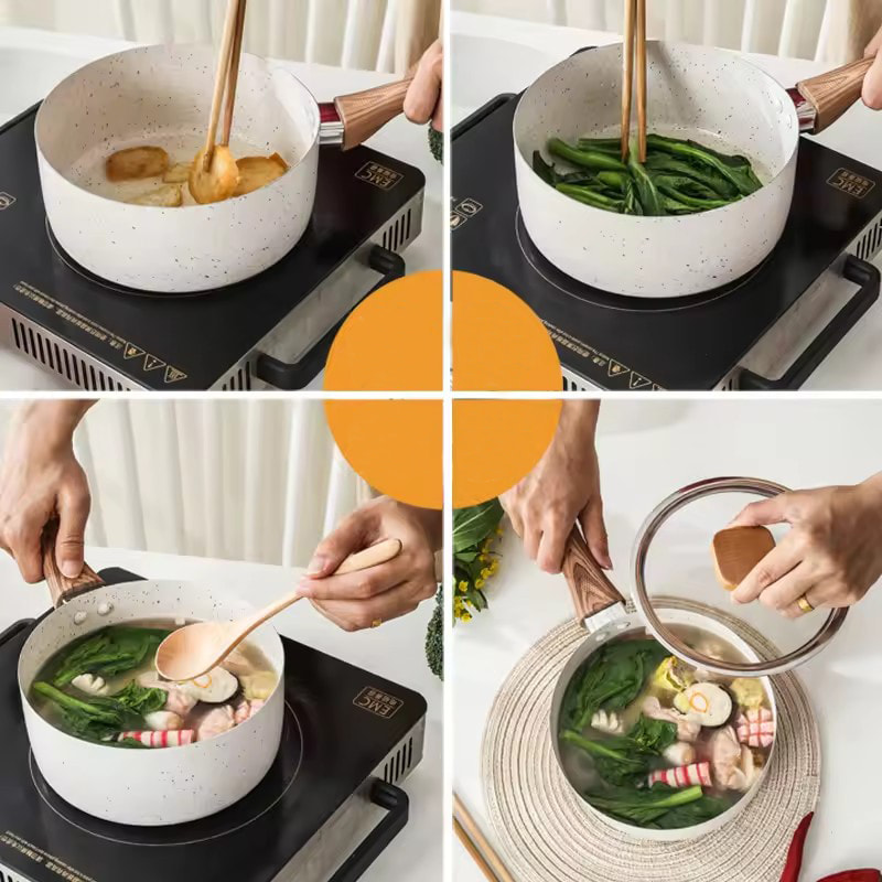 Cross border Japanese style stir fry pot household rice stone non stick snow flat milk pot dual-purpose instant noodle pot