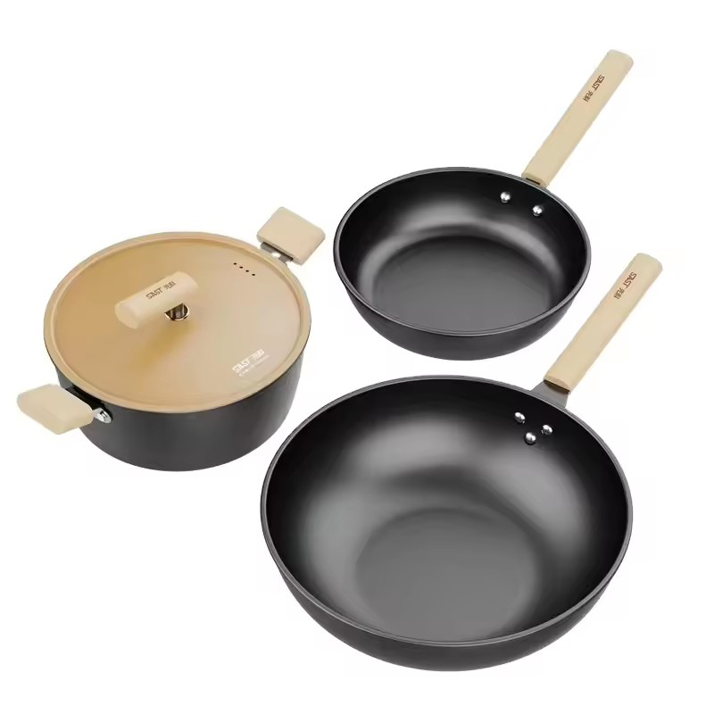 Multi functional Three Piece Set Pot Set Household Soup Frying Non stick Pot Fry Pot