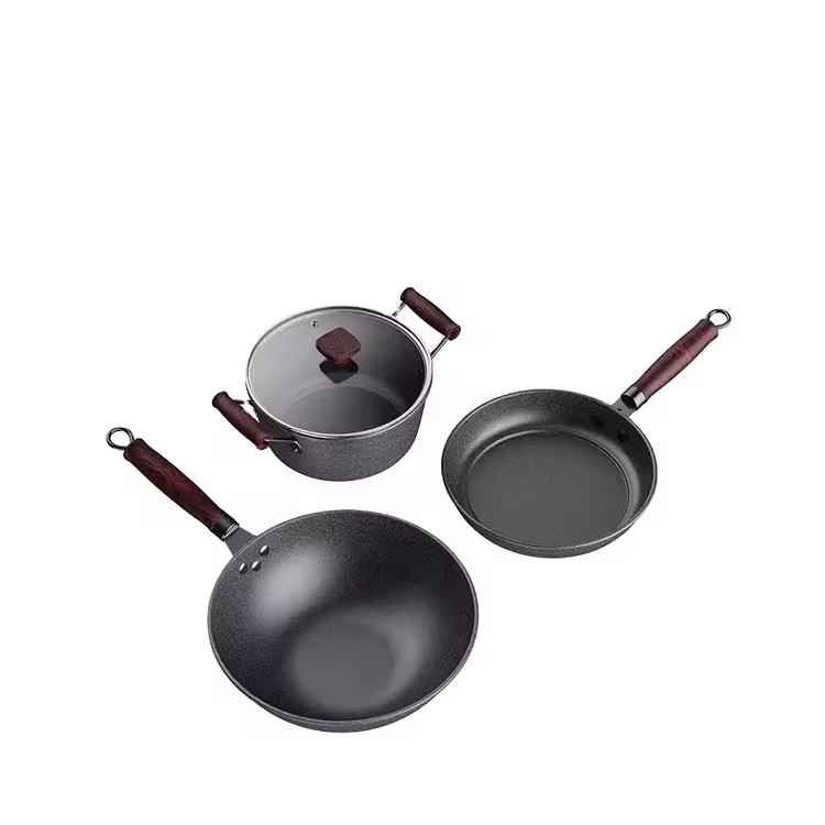 Multi functional Three Piece Set Pot Set Household Soup Frying Non stick Pot Fry Pot