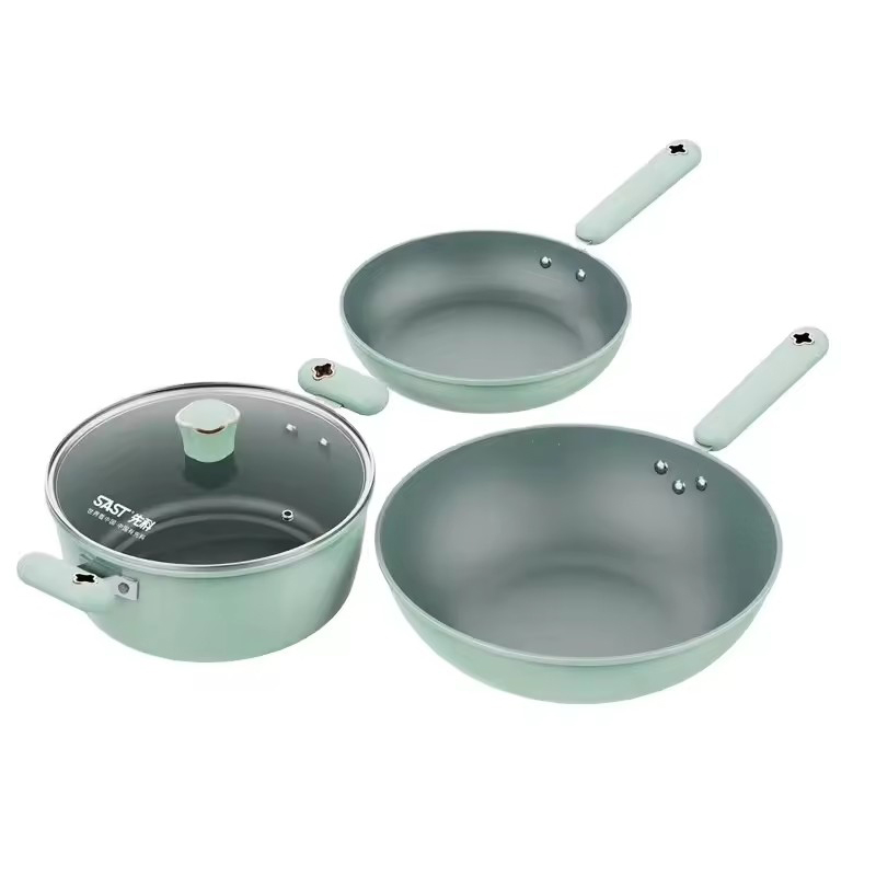 Multi functional Three Piece Set Pot Set Household Soup Frying Non stick Pot Fry Pot