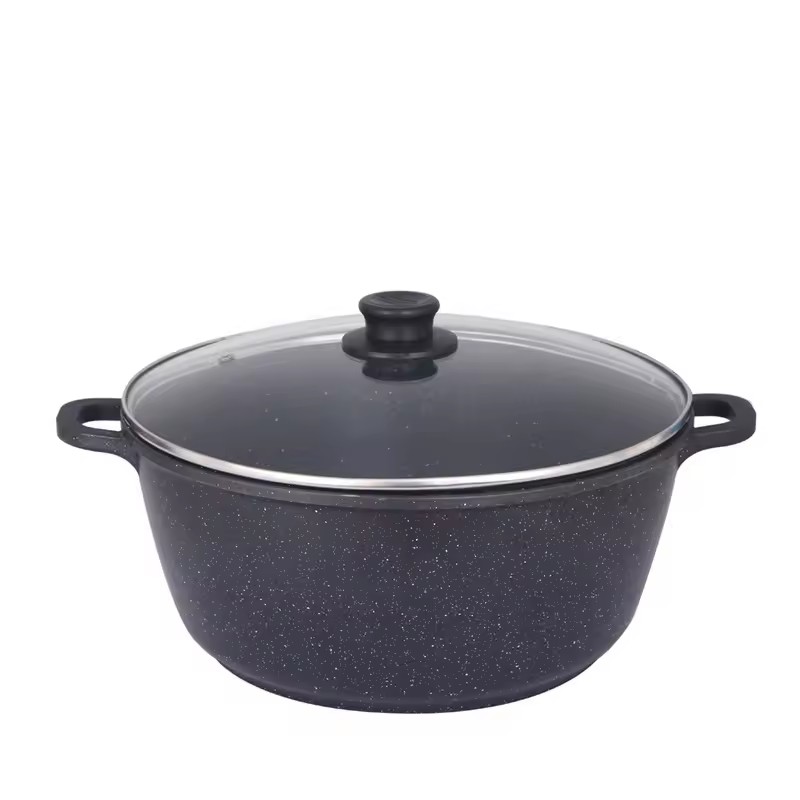 Popular fashionable custom logo non-stick black aluminum soup stock pots with cover