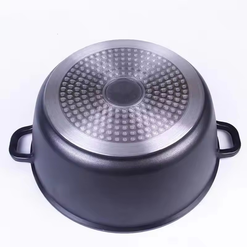 Popular fashionable custom logo non-stick black aluminum soup stock pots with cover