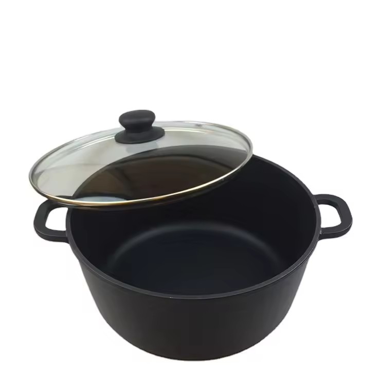 Popular fashionable custom logo non-stick black aluminum soup stock pots with cover