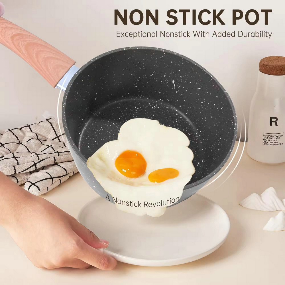 Multiple sizes custom aluminium ceramic non-stick sauce pot with handle