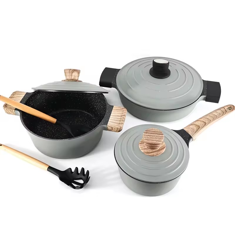 Kitchen Ware Non Stick Cooking Soup Pot Frying Pan Cast Aluminum Cookware Set