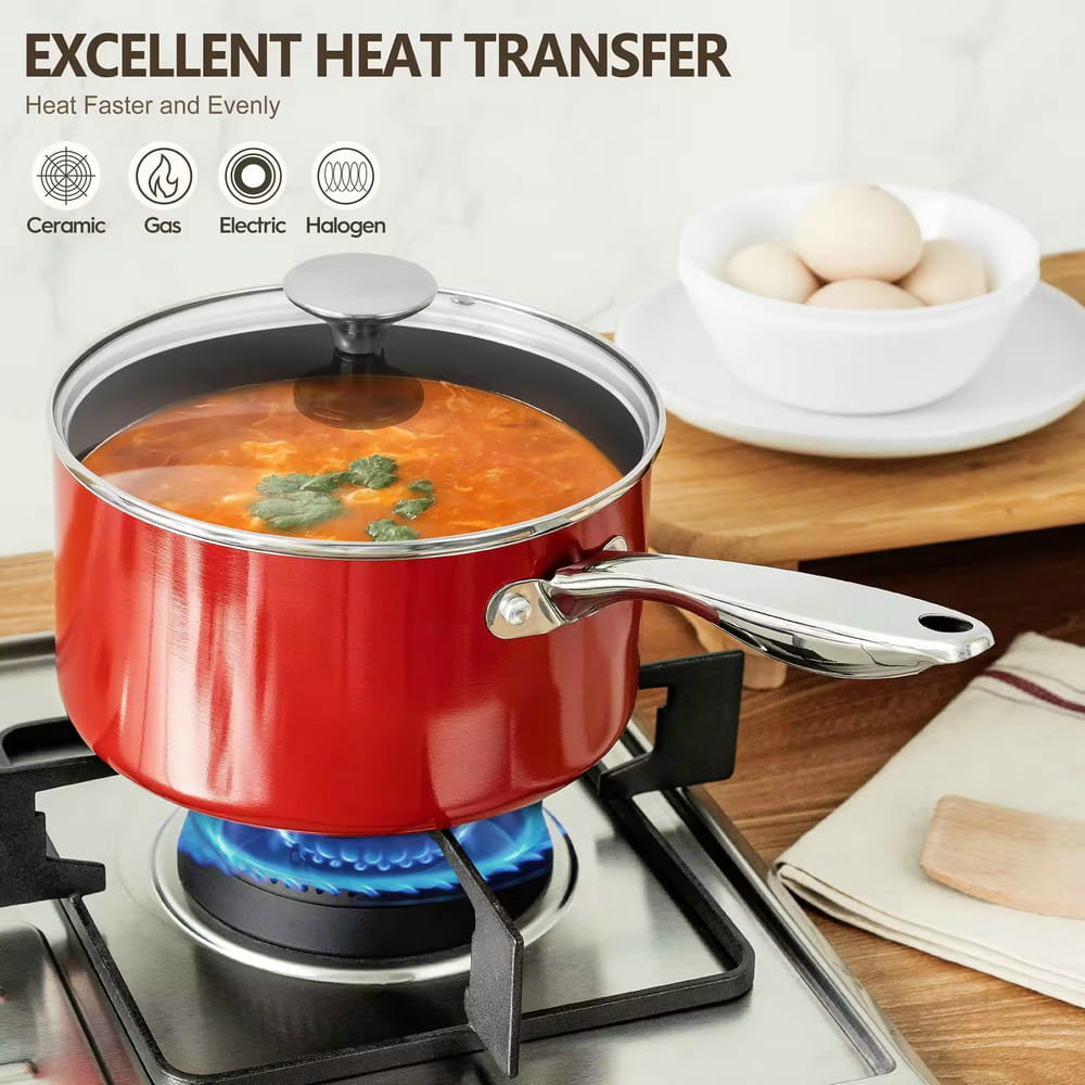 Self cooking kitchen induction gas non stick aluminum saucepan