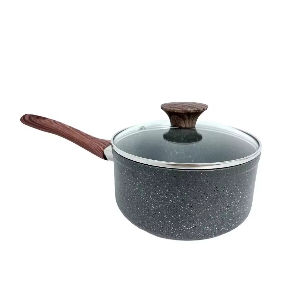 Pressed Aluminium Marble Coated Sauce Pan With Wooden Handle