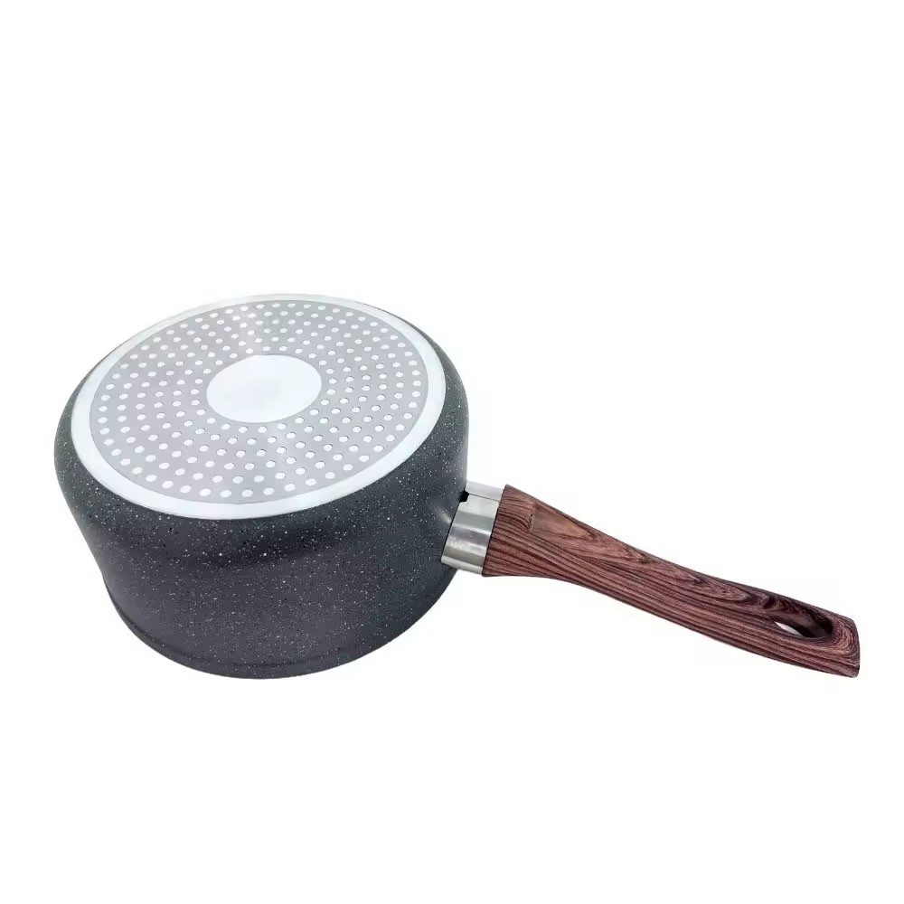 Pressed Aluminium Marble Coated Sauce Pan With Wooden Handle