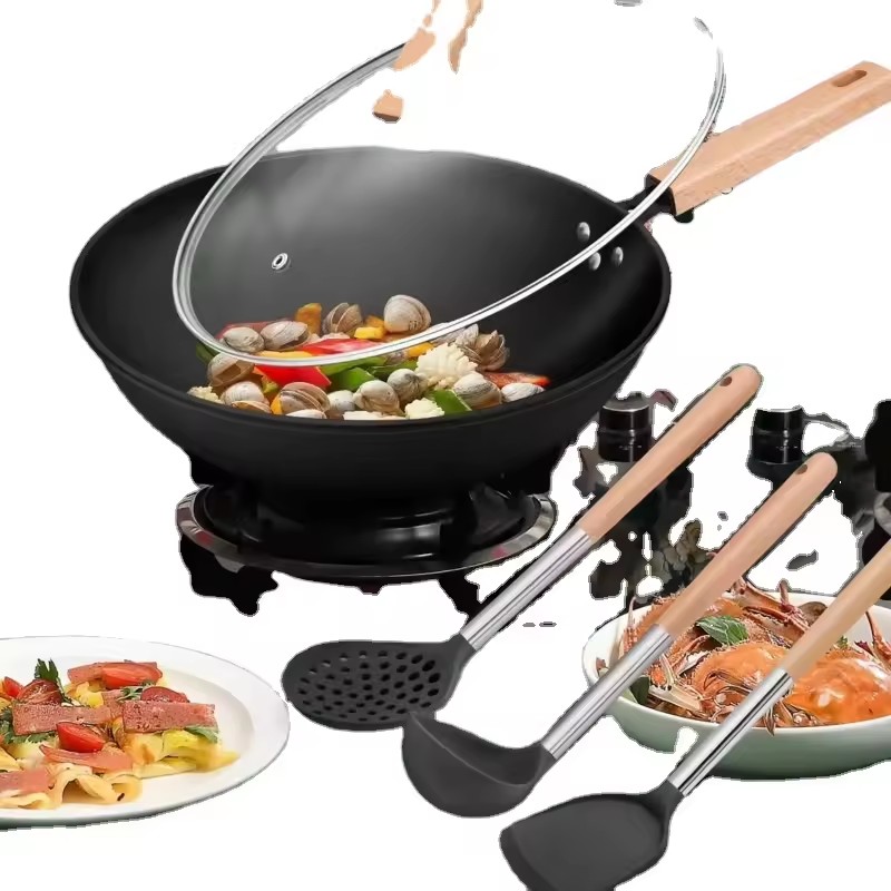 Kitchenware Five-piece Shovel Plate Pot Set Wooden Handle Silicone Non-stick Gift Pot Set Spot