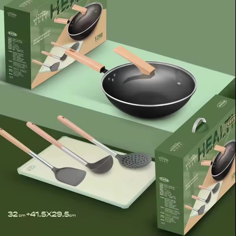 Kitchenware Five-piece Shovel Plate Pot Set Wooden Handle Silicone Non-stick Gift Pot Set Spot