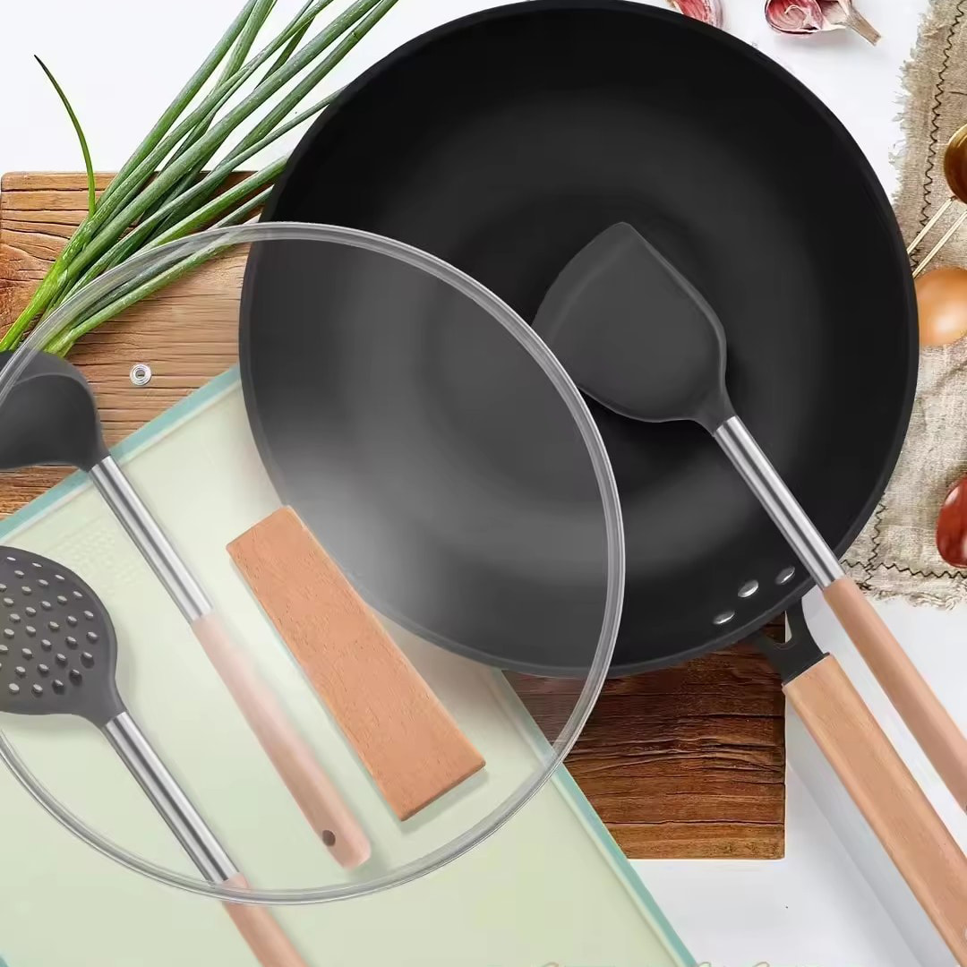 Kitchenware Five-piece Shovel Plate Pot Set Wooden Handle Silicone Non-stick Gift Pot Set Spot