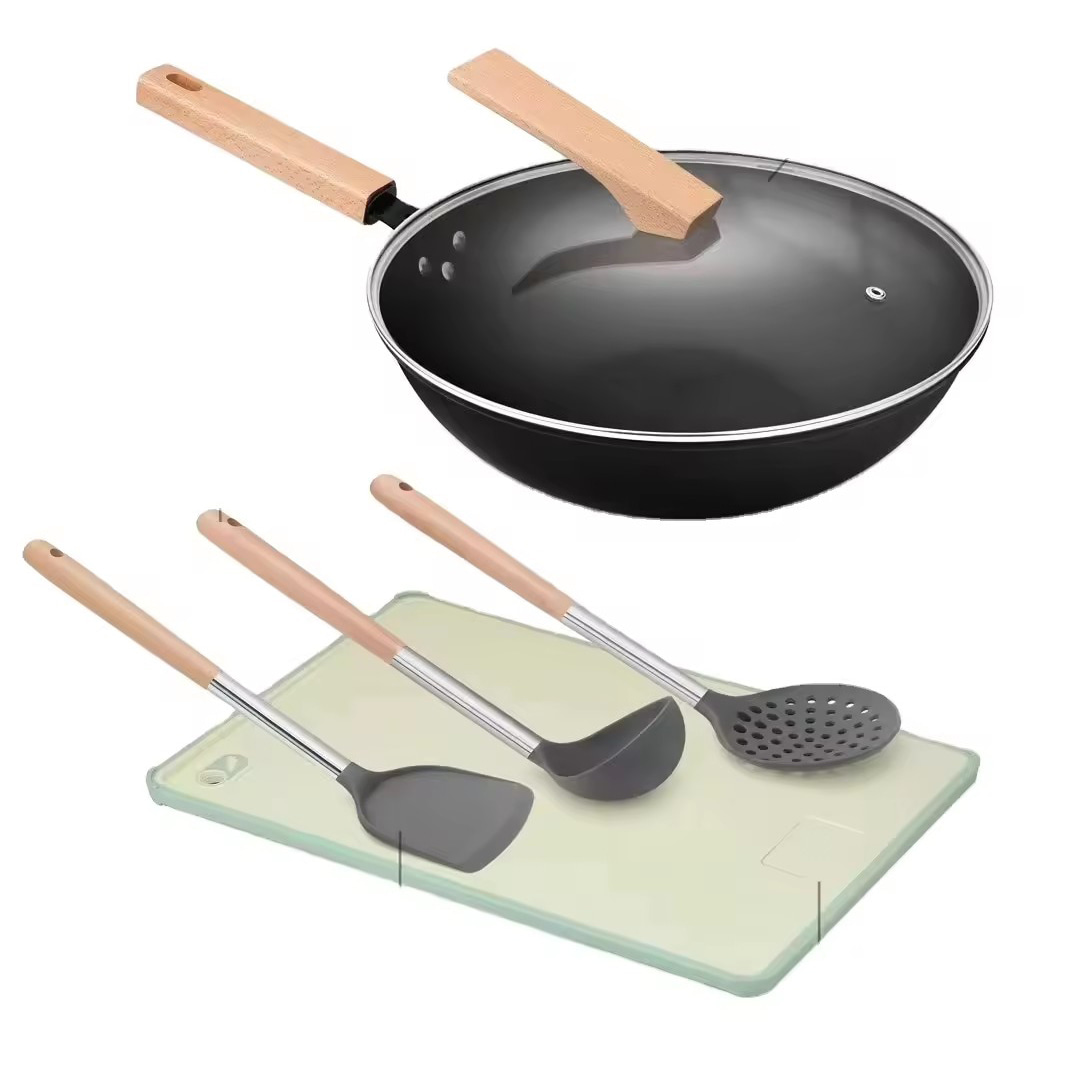 Kitchenware Five-piece Shovel Plate Pot Set Wooden Handle Silicone Non-stick Gift Pot Set Spot