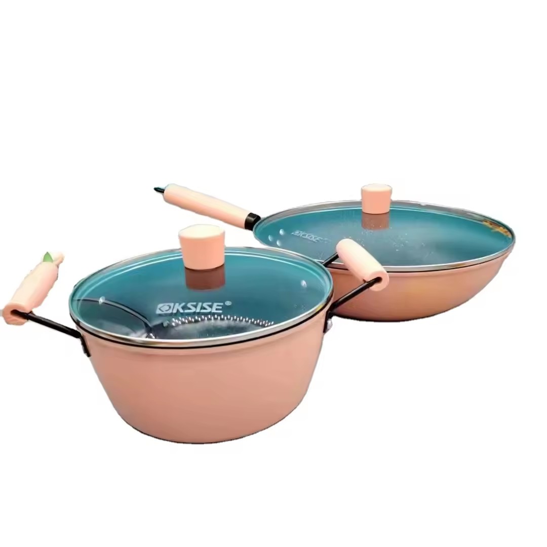 Two-piece set frying non stick pans wheat and rice stone family flat bottomed pans iron pots