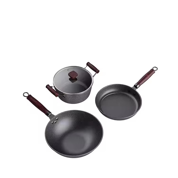 Three-piece wok set with multi-functional wheat board stone household stockpot skillet Activity Gift pan non-stick pan