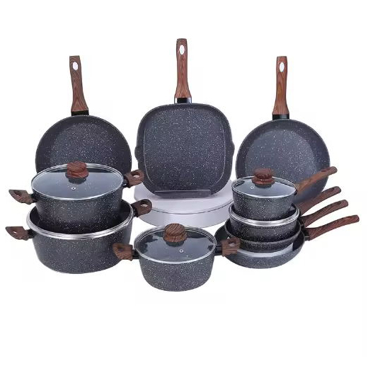 Cast Aluminum Casserole Non-stick Soup Pot with Lid Frying Pan Cookware Set