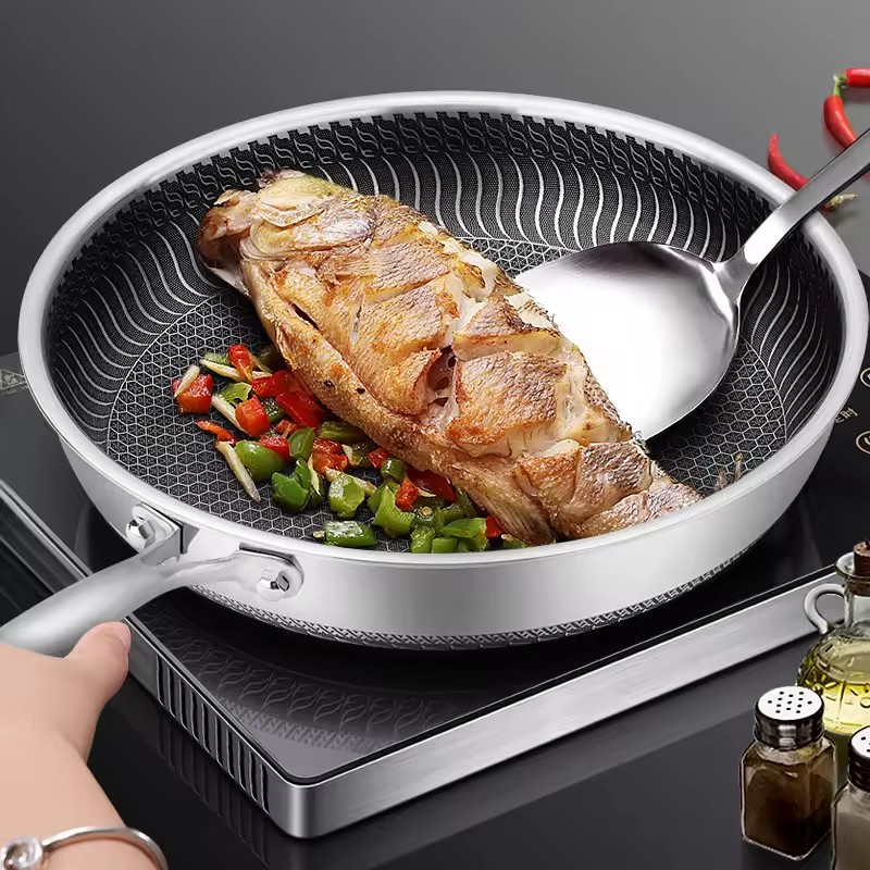 Cookware Honeycomb Nonstick Cooking Pan Skillet Triply Stainless Steel Cookware Non Stick Deep Frying Pan