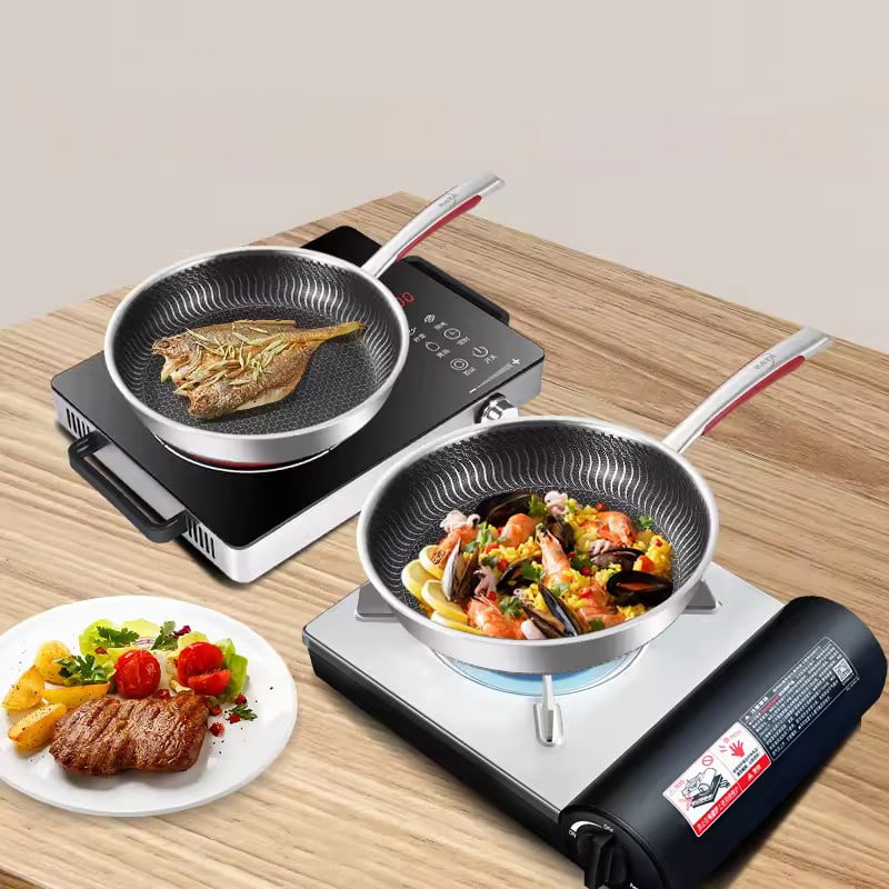 Cookware Honeycomb Nonstick Cooking Pan Skillet Triply Stainless Steel Cookware Non Stick Deep Frying Pan