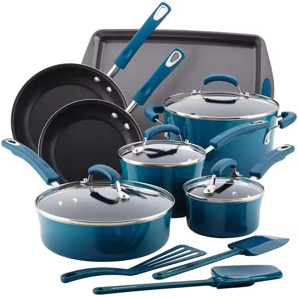 Custom Logo New Design Non Stick Blue kitchen cookware sets Granite Aluminum